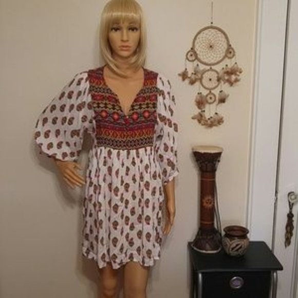 Umgee Dresses & Skirts - Umgee Aztec boho festival 3/4 sleeve mini dress size small